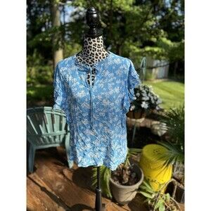 Rachel Zoe Womens Sz L Light Blue Floral Top Blouse Flutter Sleeves Tie Neck New